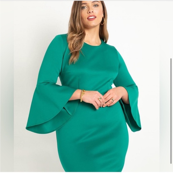 Eloquii Ultramarine Green Flare Sleeve Scuba Dress size 18 Plus Size Knee Length - Picture 2 of 12